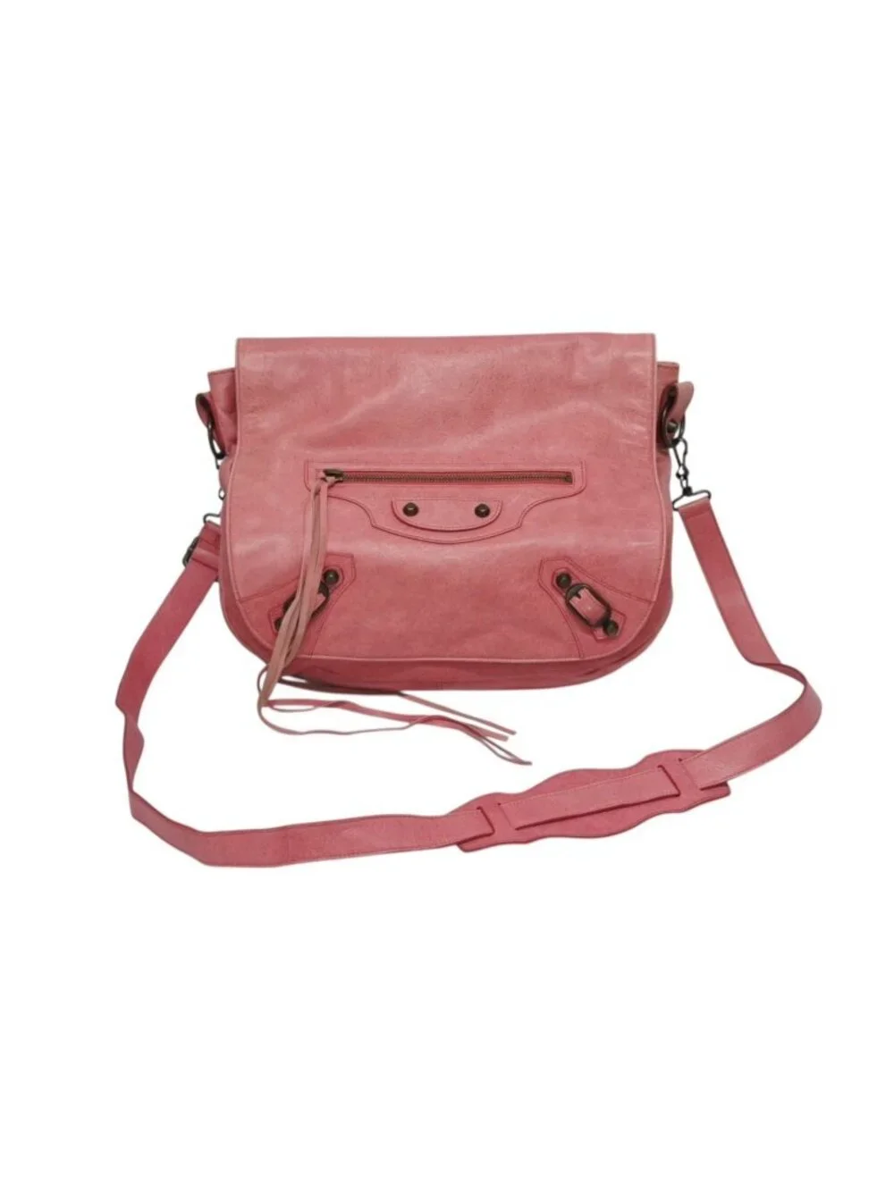 Balenciaga Folk Shoulder Bag Leather Pink Antique Gold